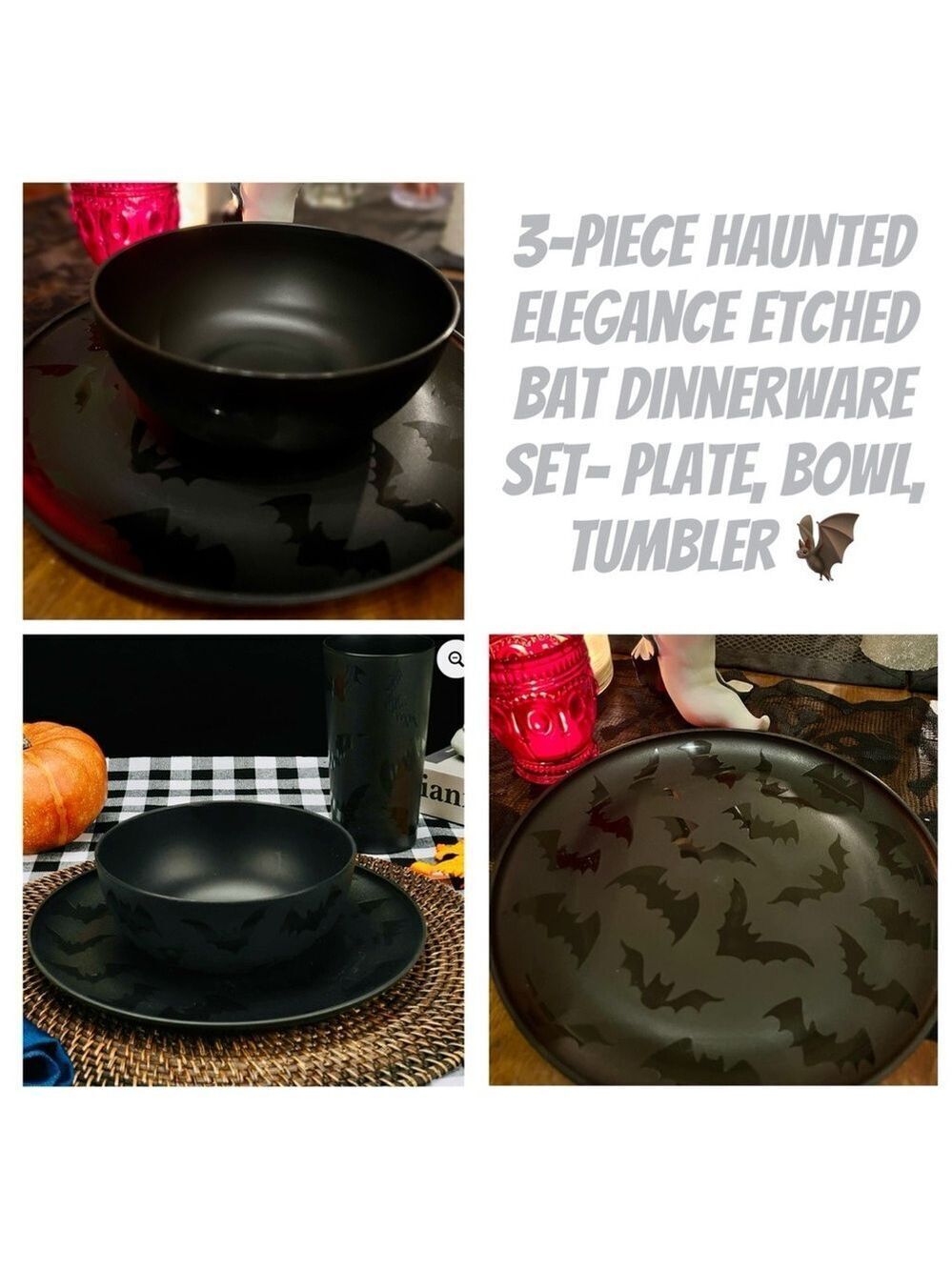 Mainstays Black Bat Dinnerware 3 Piece Set
